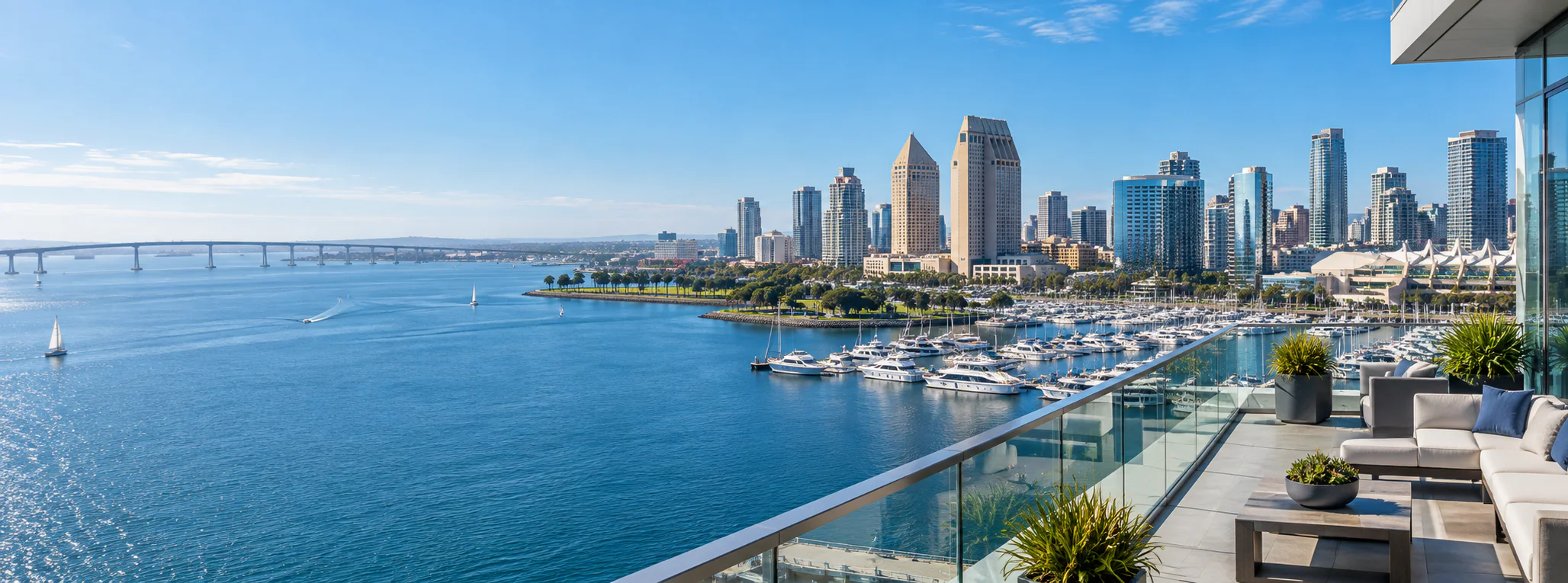 Elevated view of the San Diego skyline at blue hour